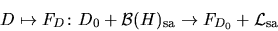 \begin{displaymath}D\mapsto F_D\colon D_0+{\cal B}(H)_{\textrm{sa}}\rightarrow
F_{D_0}+{\cal L}_{\textrm{sa}}
\end{displaymath}